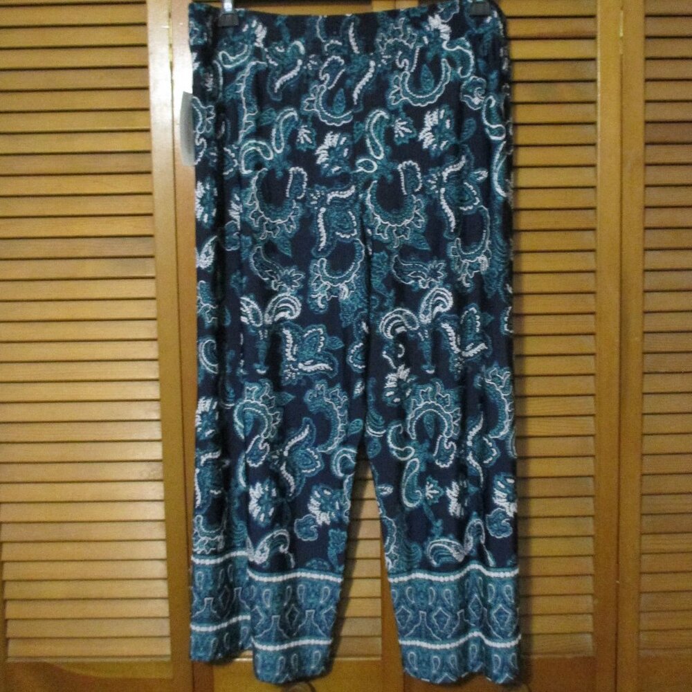 John Paul Richard NEW wide leg crop pants, pull on stretchy navy blue size XXL